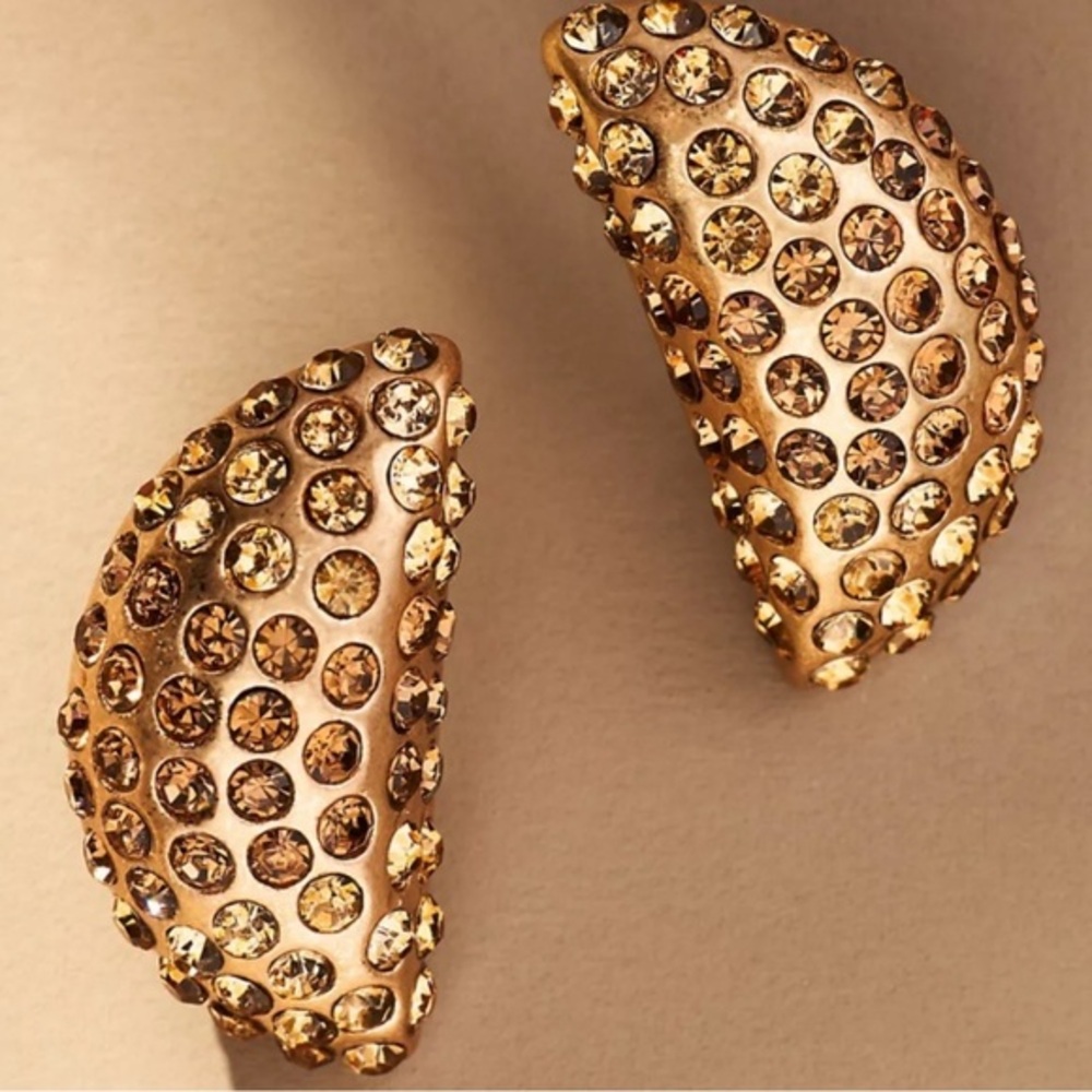 Anthropologie Crystal Half Moon Post Earrings Gold special occasion